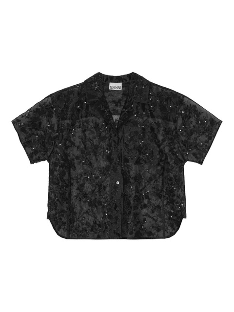 GANNI sequin-embellished short-sleeve shirt - Black - zdjęcie produktu nr 1