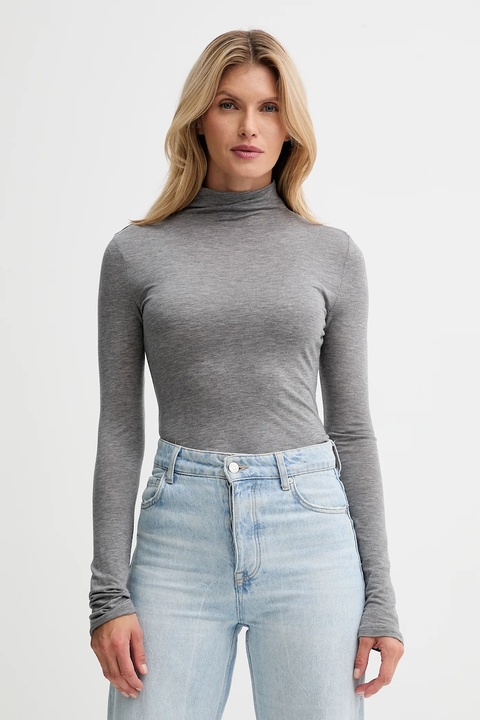 Calvin Klein longsleeve z dodatkiem wełny kolor szary z półgolfem LV044D239G - zdjęcie produktu nr 1