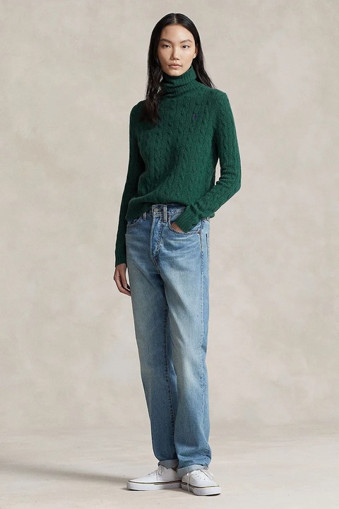 Polo Ralph Lauren sweter wełniany damski kolor zielony lekki z golfem 211888686 - zdjęcie produktu nr 2