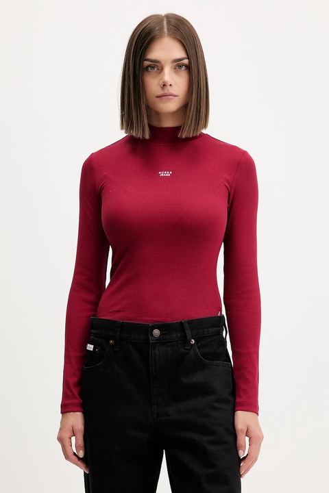 Guess Jeans longsleeve kolor bordowy z półgolfem W5BP23 KA0H1 - zdjęcie produktu nr 1