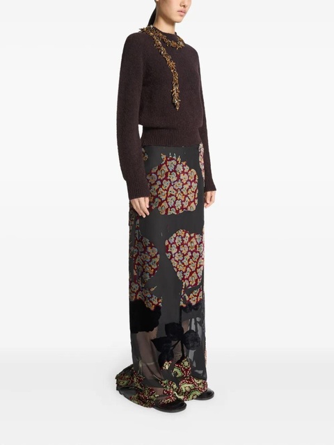 DRIES VAN NOTEN floral-print ruffled skirt - Black - zdjęcie produktu nr 1