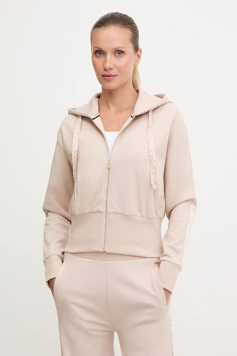 BOSS bluza lounge damska kolor beżowy z kapturem gładka 50545635 - zdjęcie produktu nr 1