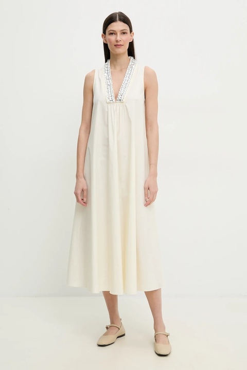 ISABELLE BLANCHE sukienka kolor beżowy midi rozkloszowana IS25SS-A056-T012 - zdjęcie produktu nr 1