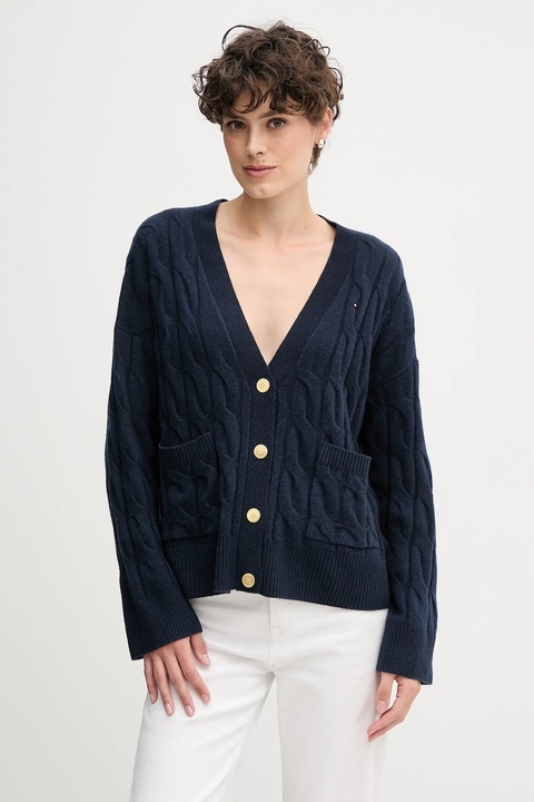 Tommy Hilfiger kardigan wełniany kolor granatowy WW0WW43089 - zdjęcie produktu nr 1