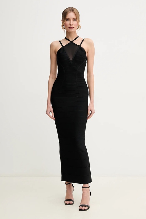 Herve Leger sukienka Lana kolor czarny midi dopasowana HLT8499825 - zdjęcie produktu nr 1