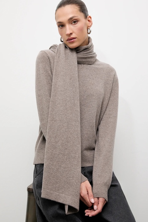 Answear.LAB sweter z wełny merino z szalem damski kolor brązowy lekki - zdjęcie produktu nr 1