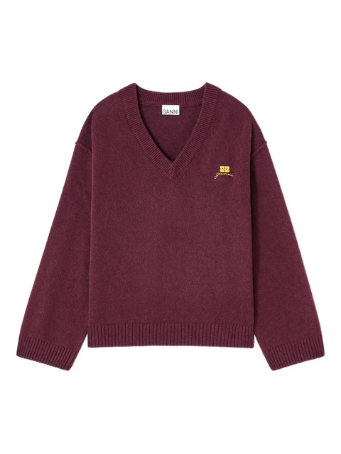 GANNI V-neck logo-detail sweater - Red - zdjęcie produktu nr 1