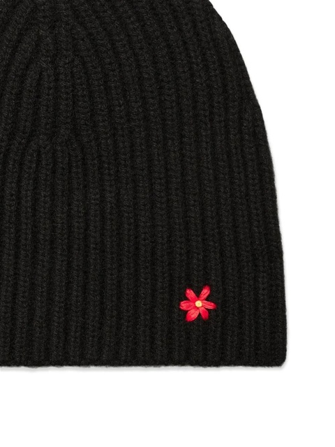 Tory Burch ribbed flower-detail beanie hat - Black - zdjęcie produktu nr 2
