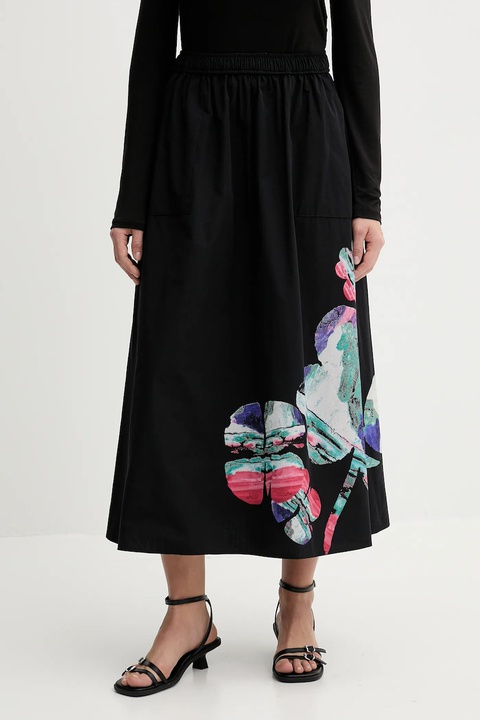 Desigual spódnica bawełniana ELLA LACROIX kolor czarny midi rozkloszowana 25WWFW05 - zdjęcie produktu nr 1