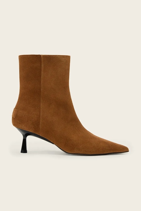 AllSaints botki zamszowe Vivian Suede Boot damskie kolor brązowy na szpilce W009FD - zdjęcie produktu nr 1