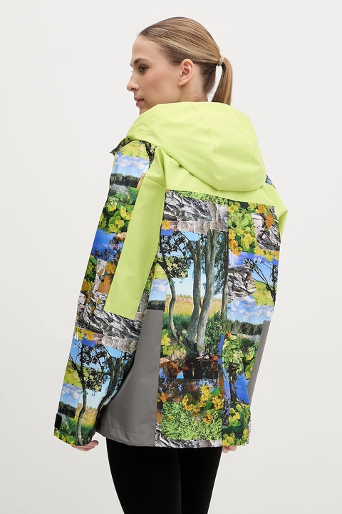 adidas by Stella McCartney kurtka przeciwdeszczowa TrueNature Earth Collage damska kolor zielony przejściowa oversize JF8480 - zdjęcie produktu nr 2
