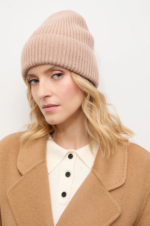 Answear.LAB czapka wełniana kolor beżowy - zdjęcie produktu nr 1