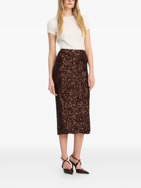ROTATE BIRGER CHRISTENSEN sequin-embellished midi pencil skirt - Brown - zdjęcie produktu nr 1