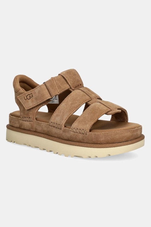 UGG sandały zamszowe Goldenstar Strap damskie kolor brązowy na platformie 1137890-CHE - zdjęcie produktu nr 1