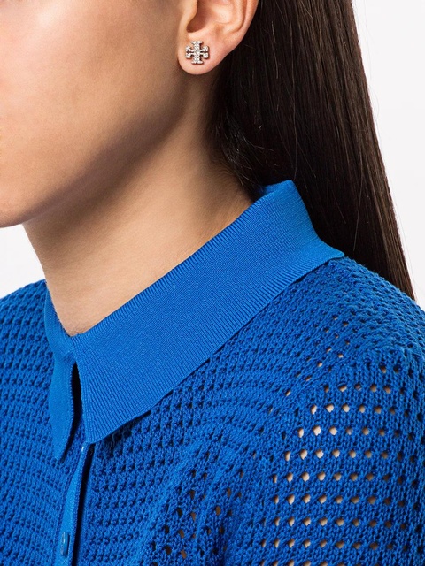 Tory Burch crystal-embellished logo earrings - Silver - zdjęcie produktu nr 1