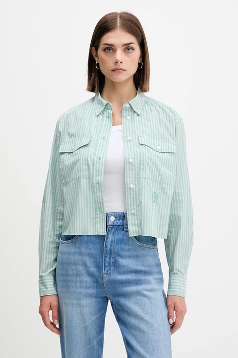 Tommy Jeans koszula bawełniana damska kolor zielony relaxed z kołnierzykiem klasycznym DW0DW21453 - zdjęcie produktu nr 1
