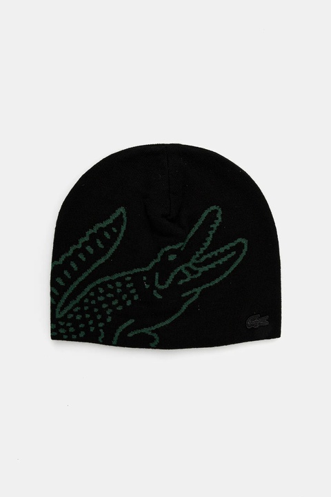 Lacoste czapka wełniana kolor czarny z cienkiej dzianiny wełniana RB3021 - zdjęcie produktu nr 1