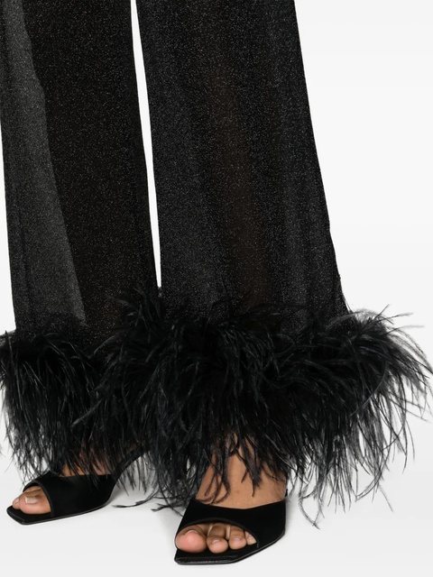 Oséree Plumage feather-trim lurex trousers - Black - zdjęcie produktu nr 2