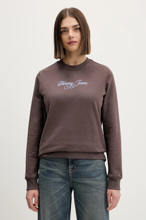 Tommy Jeans bluza bawełniana damska kolor brązowy z nadrukiem DW0DW21922 - zdjęcie produktu nr 1