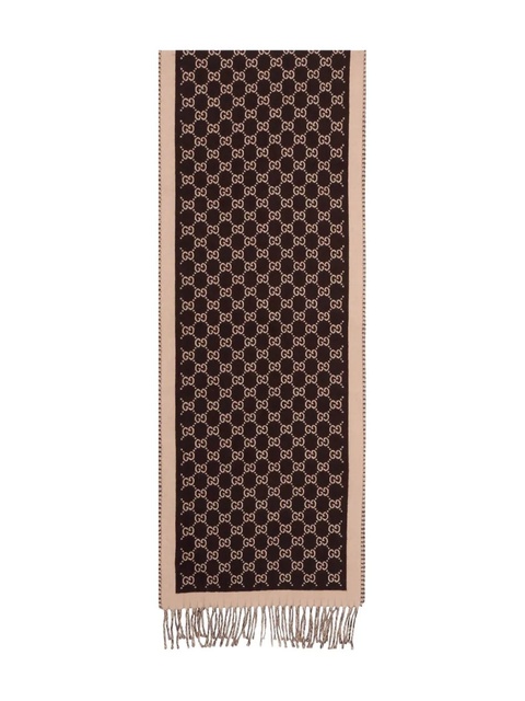 Gucci monogram fringed scarf - Brown - zdjęcie produktu nr 1