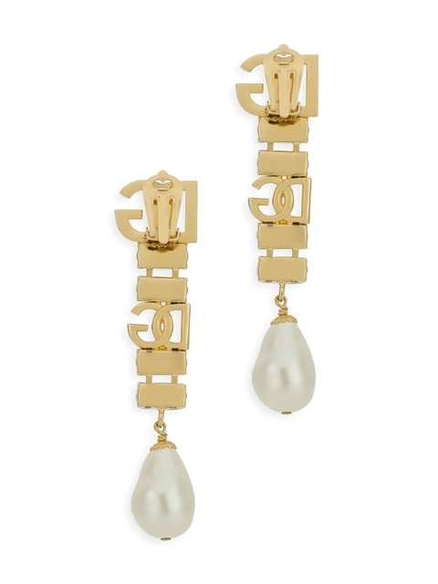 Dolce & Gabbana DG logo crystal and faux pearl-detail drop earrings - Gold - zdjęcie produktu nr 2