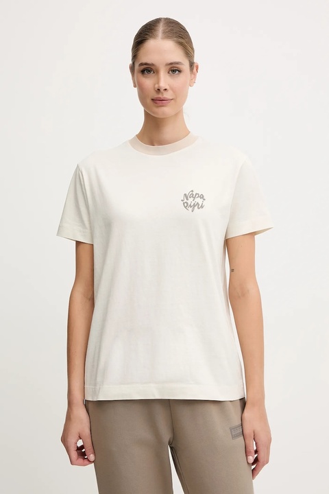Napapijri t-shirt bawełniany S-Fedaia damski kolor beżowy NP0A88XON1J1 - zdjęcie produktu nr 1