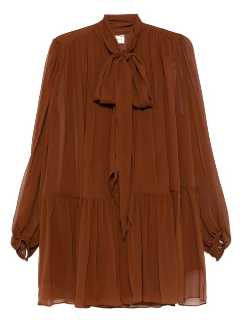 Saint Laurent bow-detailed tiered mini dress - Brown - zdjęcie produktu nr 1