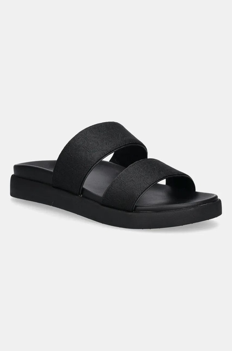 Calvin Klein klapki FLAT SLIDE - JACQ damskie kolor czarny na platformie HW0HW02486 - zdjęcie produktu nr 1
