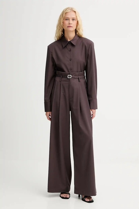 ISABELLE BLANCHE spodnie z domieszką wełny damskie kolor bordowy proste high waist IS25FW-P036-T002 - zdjęcie produktu nr 2
