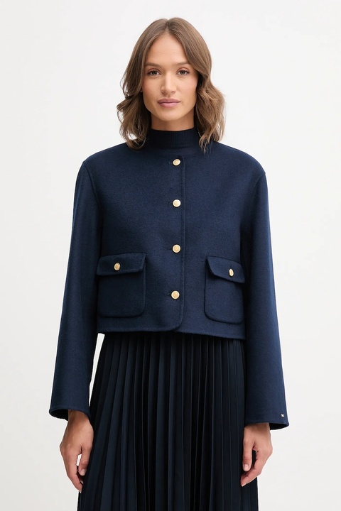 Tommy Hilfiger płaszcz z wełną kolor granatowy WW0WW47446 - zdjęcie produktu nr 1