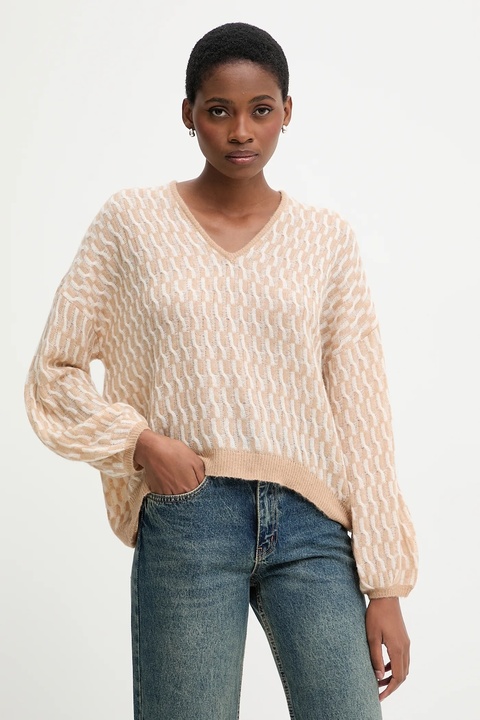 United Colors of Benetton sweter z dodatkiem wełny damski kolor beżowy lekki 1012E403C - zdjęcie produktu nr 1