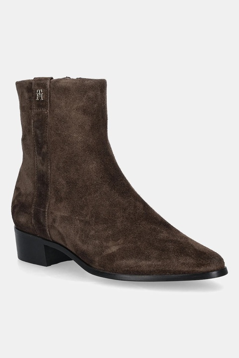 Tommy Hilfiger botki zamszowe TH SUEDE POINTY ZIP BOOTIE damskie kolor brązowy na słupku FW0FW08981 - zdjęcie produktu nr 1