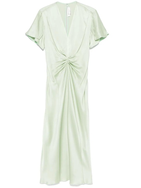 Victoria Beckham gathered-detail V-neck midi dress - Green - zdjęcie produktu nr 1