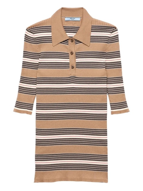 Prada cotton ribbed polo shirt - Neutrals - zdjęcie produktu nr 1
