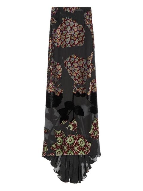 DRIES VAN NOTEN floral-print ruffled skirt - Black - zdjęcie produktu nr 1