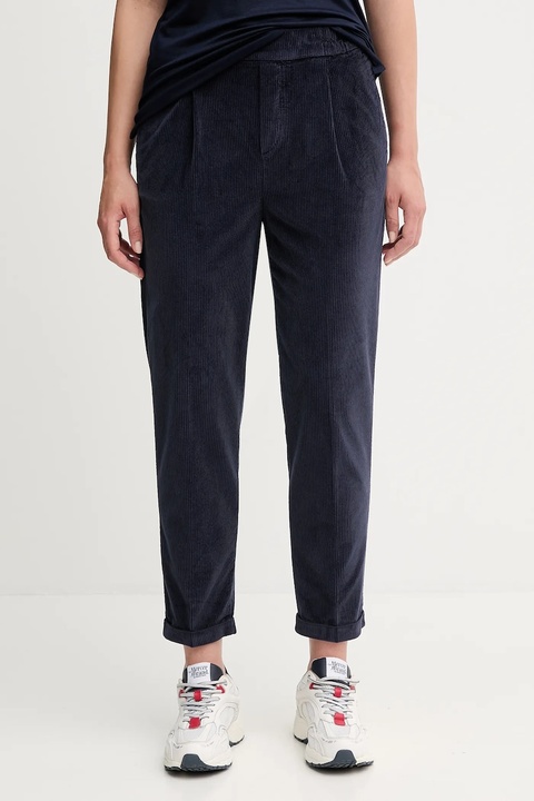 United Colors of Benetton spodnie sztruksowe damskie kolor granatowy proste high waist 4HA2556K4 - zdjęcie produktu nr 1