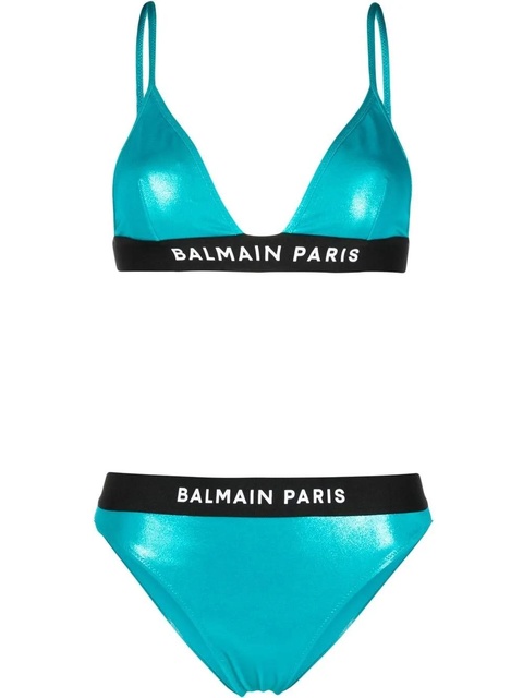 Balmain logo-band one-shoulder bikini - Blue - zdjęcie produktu nr 1