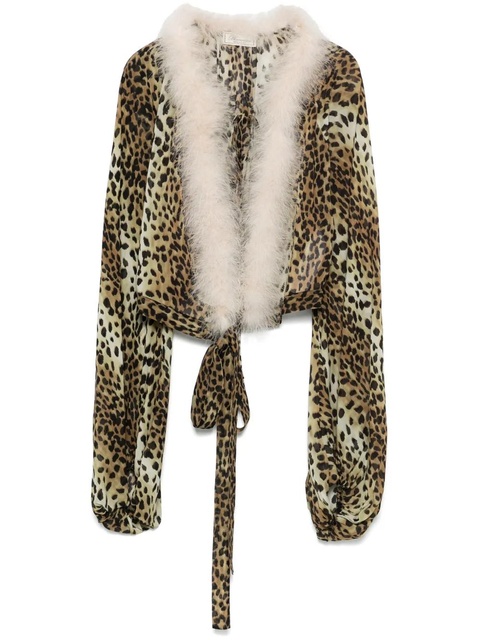 Blumarine leopard-print feather-trim blouse - Brown - zdjęcie produktu nr 1