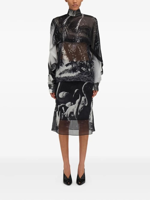 Ferragamo palm-tree print high-neck shirt - Grey - zdjęcie produktu nr 2