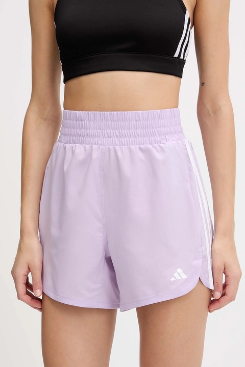 adidas Performance szorty treningowe Pacer damskie kolor fioletowy gładkie high waist JX4852 - zdjęcie produktu nr 1