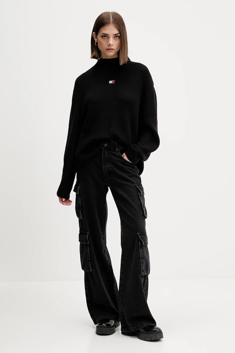 Tommy Jeans sweter bawełniany damski kolor czarny z półgolfem DW0DW21676 - zdjęcie produktu nr 2