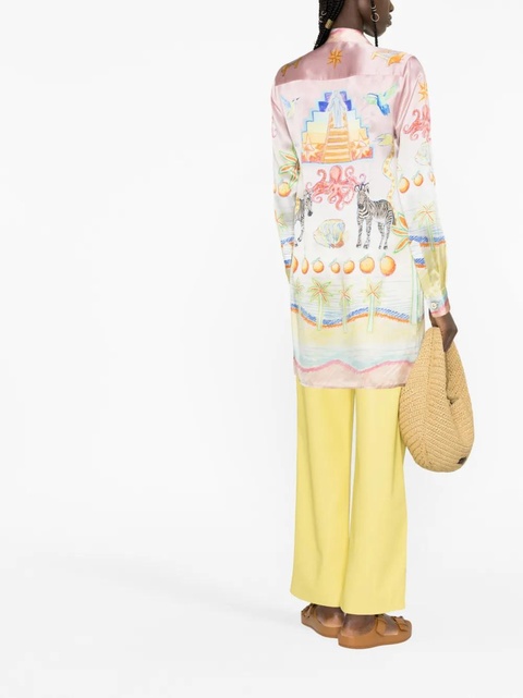 Casablanca illustration-print silk shirt dress - Pink - zdjęcie produktu nr 2