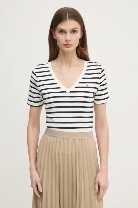 Tommy Hilfiger t-shirt bawełniany damski kolor biały WW0WW40584 - zdjęcie produktu nr 1