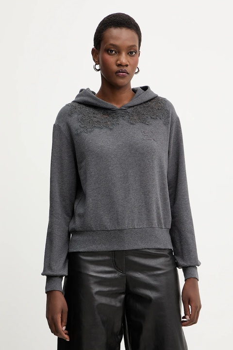 Ermanno Scervino bluza damska kolor szary z kapturem z aplikacją D474M608LEM - zdjęcie produktu nr 1