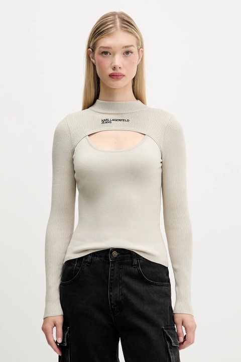 Karl Lagerfeld Jeans sweter damski kolor beżowy lekki z półgolfem A4W18013 - zdjęcie produktu nr 1