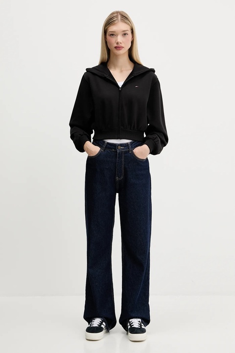 Tommy Jeans bluza bawełniana damska kolor czarny z kapturem gładka DW0DW21590 - zdjęcie produktu nr 2