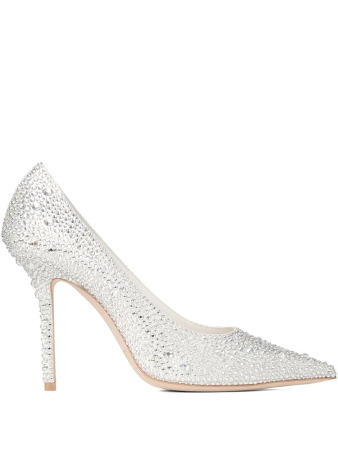 Jimmy Choo 100mm Love crystal-embellished pointed pumps - Silver - zdjęcie produktu nr 1