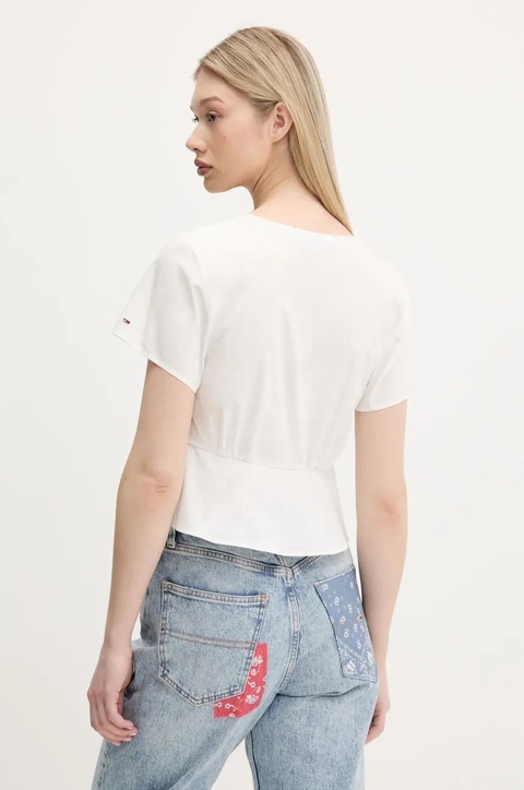 Tommy Jeans koszula bawełniana damska kolor biały regular DW0DW21352 - zdjęcie produktu nr 2