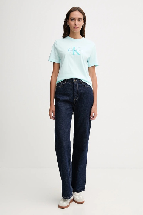 Calvin Klein Jeans t-shirt bawełniany damski kolor turkusowy LV047B865G - zdjęcie produktu nr 2