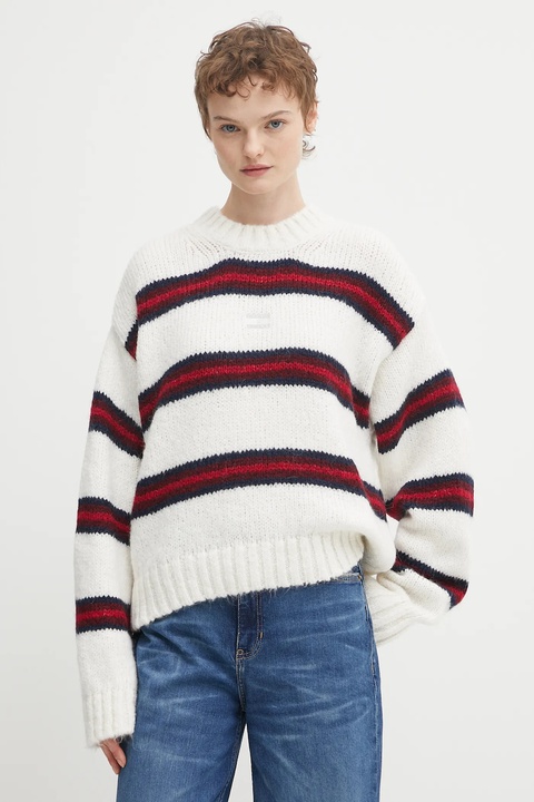 Tommy Jeans sweter z domieszką alpaki damski kolor beżowy DW0DW21679 - zdjęcie produktu nr 1
